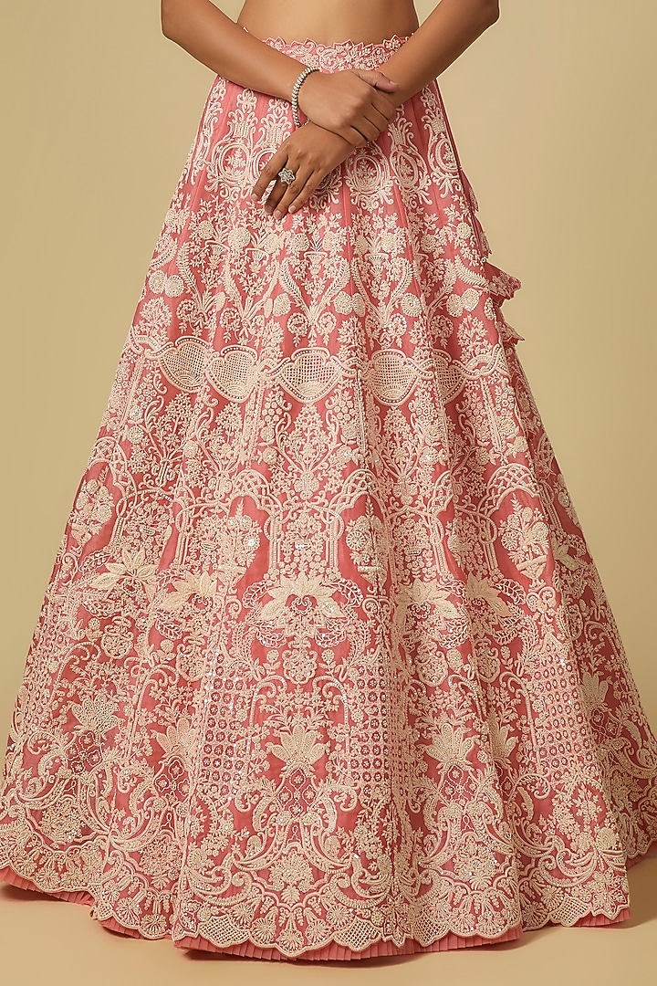Coral Organza Hand Embroidered Bridal Lehenga Set by Anushree Reddy at Pernia's Pop Up Shop