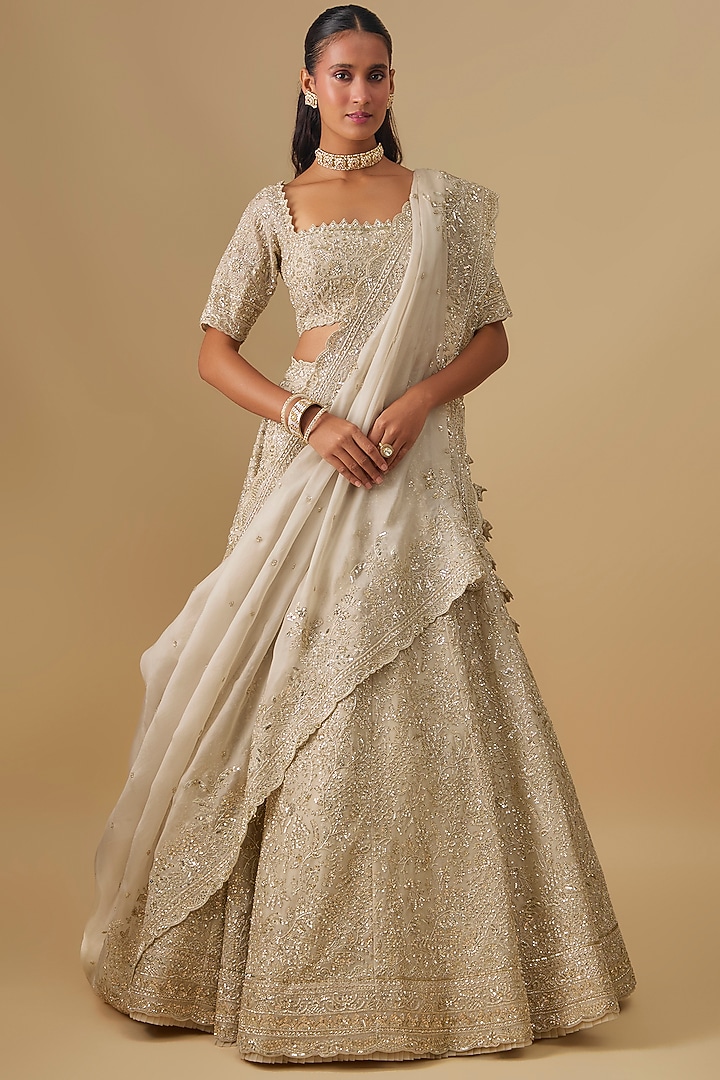 Ivory Organza Bridal Lehenga Set by Anushree Reddy at Pernia's Pop Up Shop