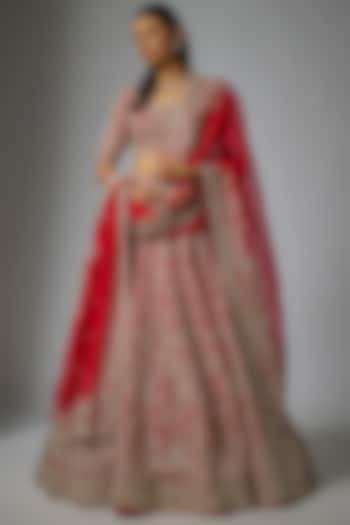 Red Organza Hand Embroidered Bridal lehenga for 22 Lehenga Set by Anushree Reddy at Pernia's Pop Up Shop