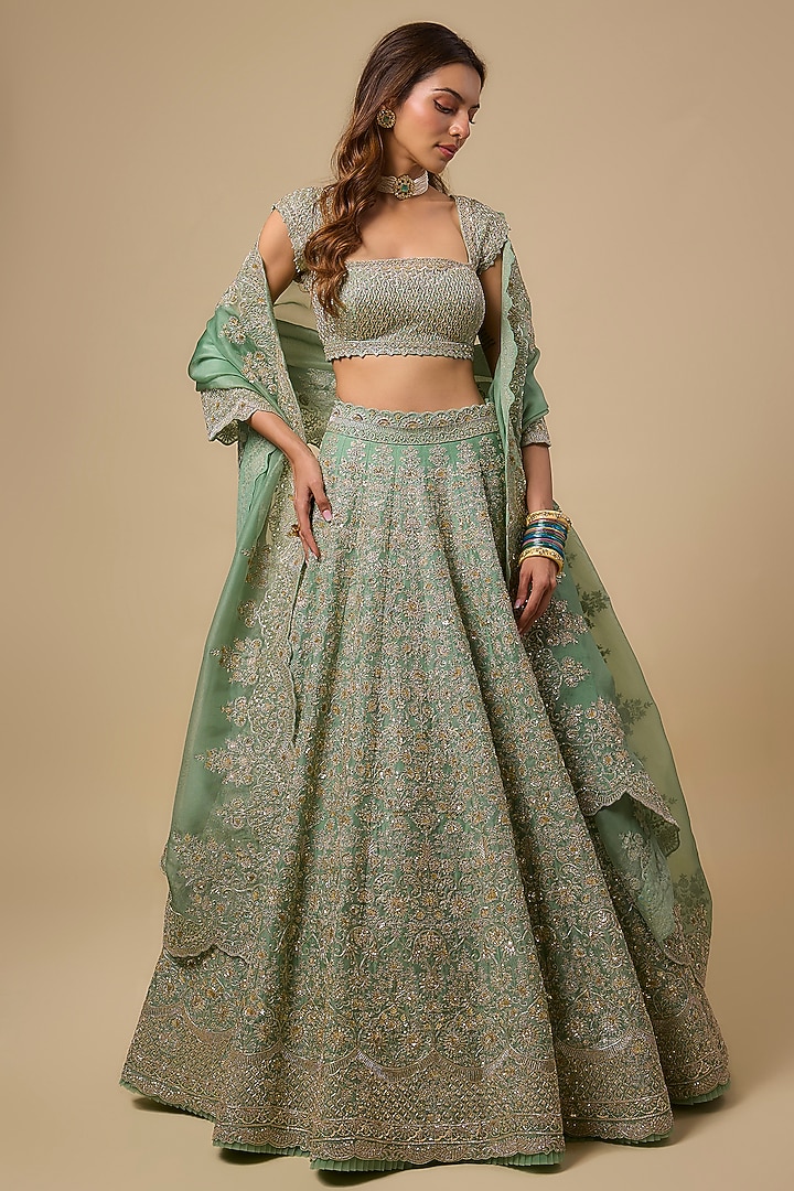 Sea Green Organza Bridal Lehenga Set by Anushree Reddy at Pernia's Pop Up Shop