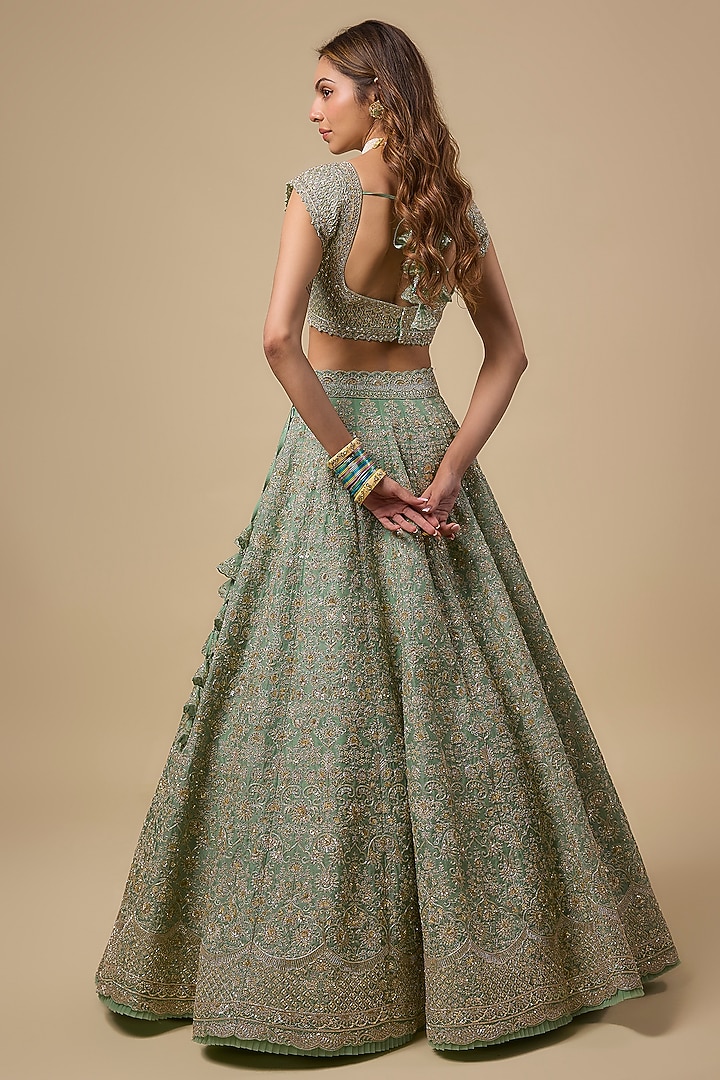 Sea Green Organza Bridal Lehenga Set by Anushree Reddy at Pernia's Pop Up Shop