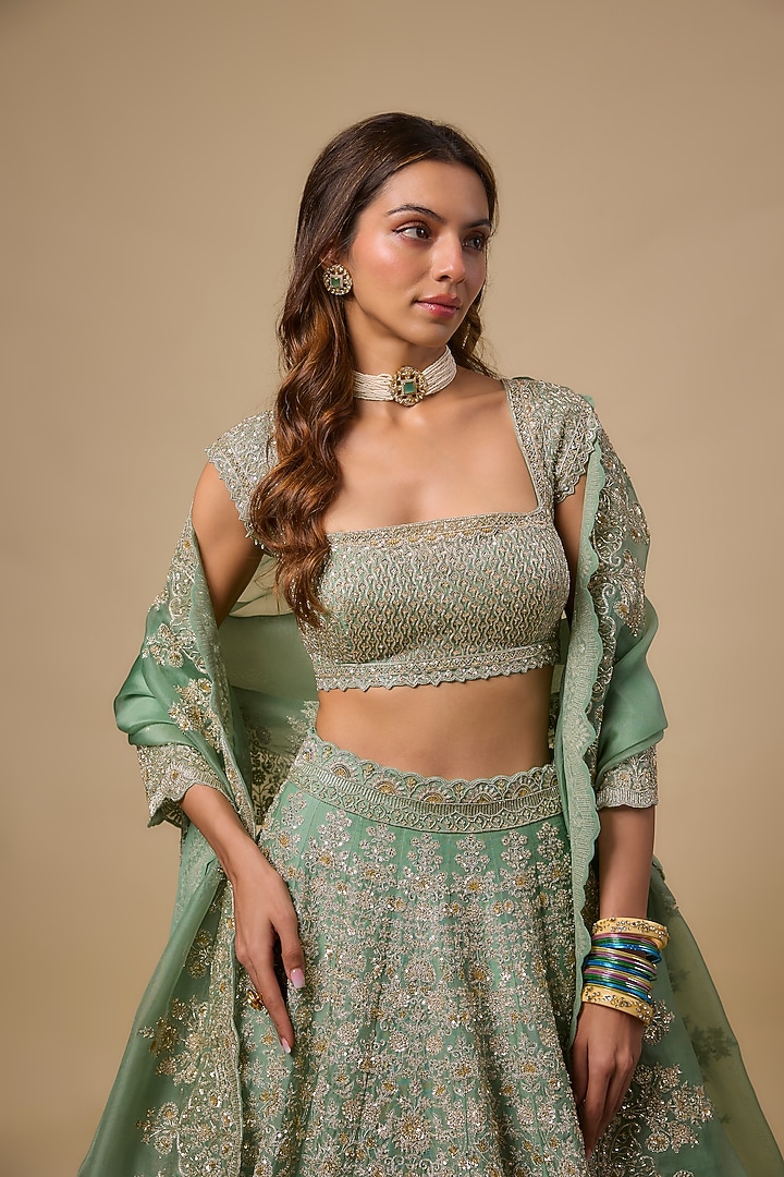 Sea Green Organza Bridal Lehenga Set by Anushree Reddy at Pernia's Pop Up Shop