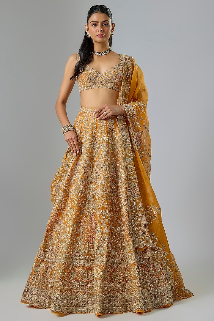 Orange Organza Bridal Lehenga Set by Anushree Reddy at Pernia's Pop Up Shop