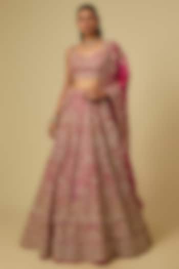 Cherry Red Organza Hand Embroidered Bridal Lehenga Set by Anushree Reddy at Pernia's Pop Up Shop