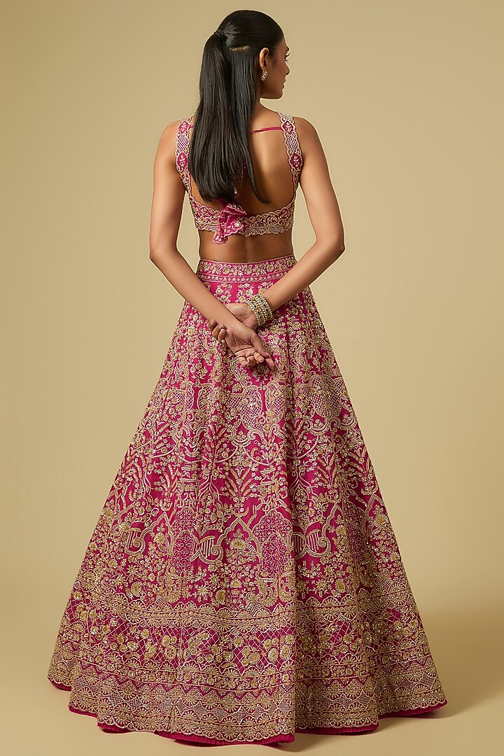 Cherry Red Organza Hand Embroidered Bridal Lehenga Set by Anushree Reddy at Pernia's Pop Up Shop