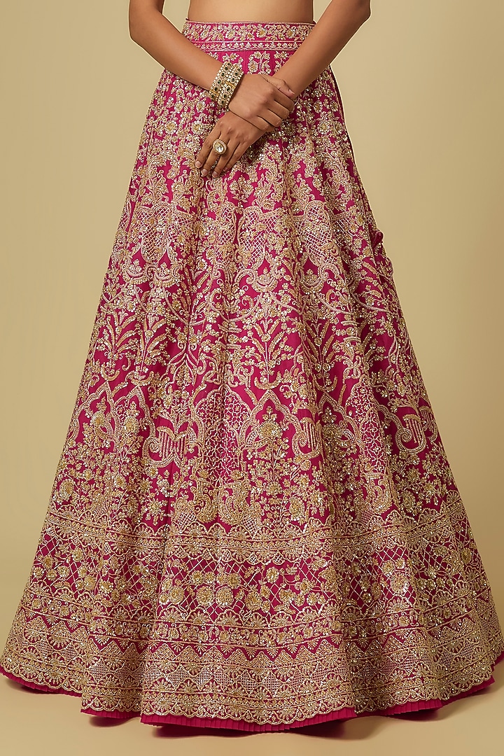 Cherry Red Organza Hand Embroidered Bridal Lehenga Set by Anushree Reddy at Pernia's Pop Up Shop