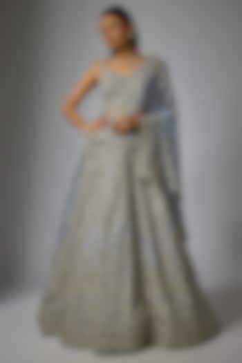 Sky Blue Organza Hand Embroidered Bridal Lehenga Set by Anushree Reddy at Pernia's Pop Up Shop
