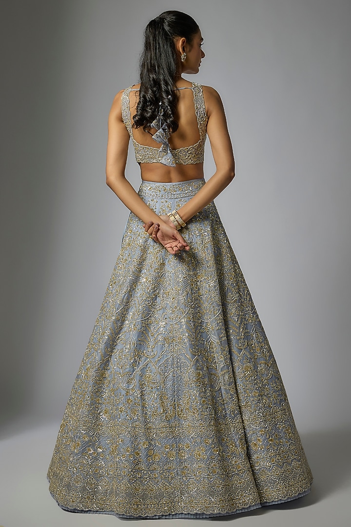 Sky Blue Organza Hand Embroidered Bridal Lehenga Set by Anushree Reddy at Pernia's Pop Up Shop