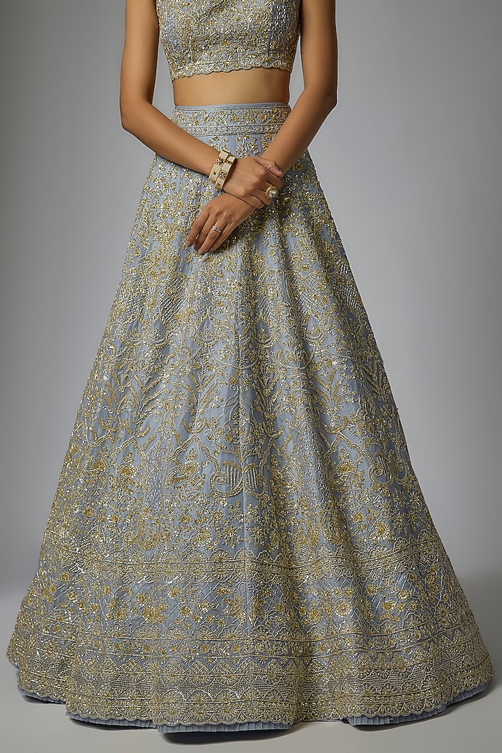 Sky Blue Organza Hand Embroidered Bridal Lehenga Set by Anushree Reddy at Pernia's Pop Up Shop