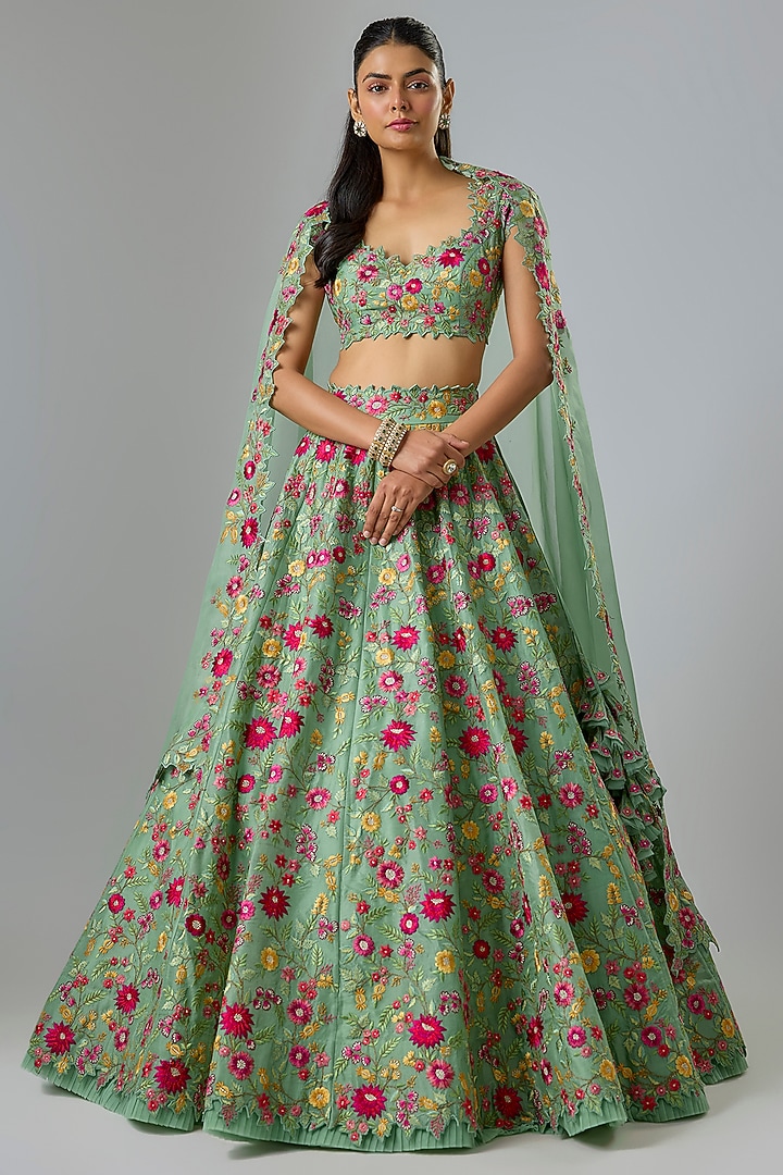 Sea Green Organza Bridal Lehenga Set by Anushree Reddy at Pernia's Pop Up Shop