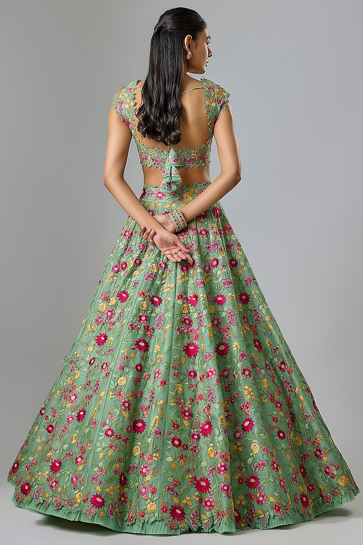 Sea Green Organza Bridal Lehenga Set by Anushree Reddy at Pernia's Pop Up Shop
