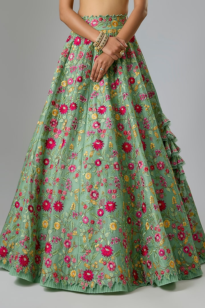 Sea Green Organza Bridal Lehenga Set by Anushree Reddy at Pernia's Pop Up Shop