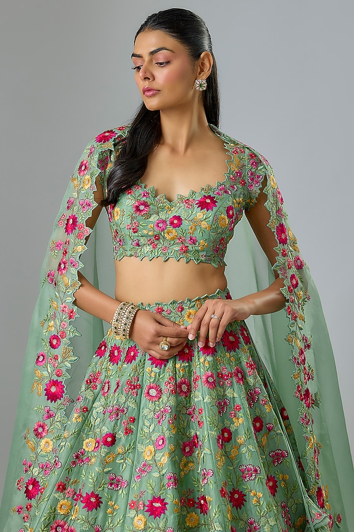 Sea Green Organza Bridal Lehenga Set by Anushree Reddy at Pernia's Pop Up Shop