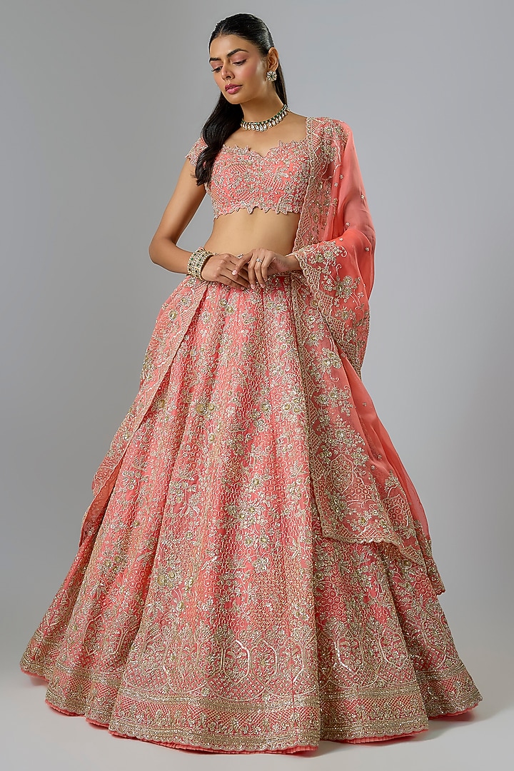 Coral Organza Bridal Lehenga Set by Anushree Reddy at Pernia's Pop Up Shop