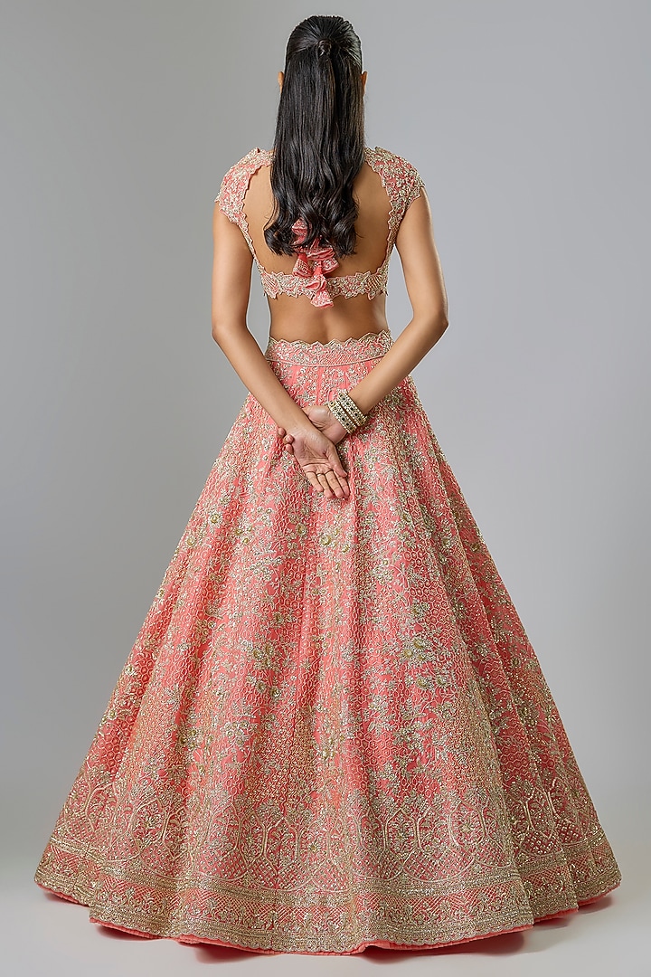 Coral Organza Bridal Lehenga Set by Anushree Reddy at Pernia's Pop Up Shop