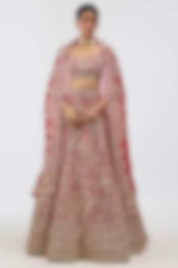 Red Organza Hand Embroidered Bridal Lehenga Set by Anushree Reddy at Pernia's Pop Up Shop