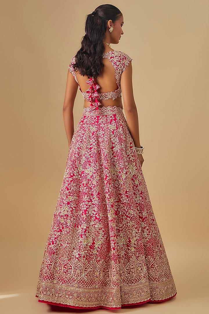 Cherry Red Organza Bridal Lehenga Set by Anushree Reddy at Pernia's Pop Up Shop