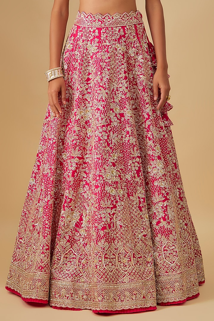 Cherry Red Organza Bridal Lehenga Set by Anushree Reddy at Pernia's Pop Up Shop