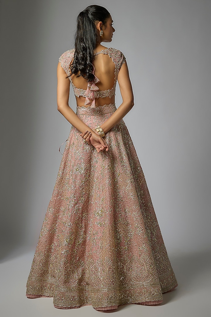 Blush Pink Organza Hand Embroidered Bridal Lehenga Set by Anushree Reddy at Pernia's Pop Up Shop