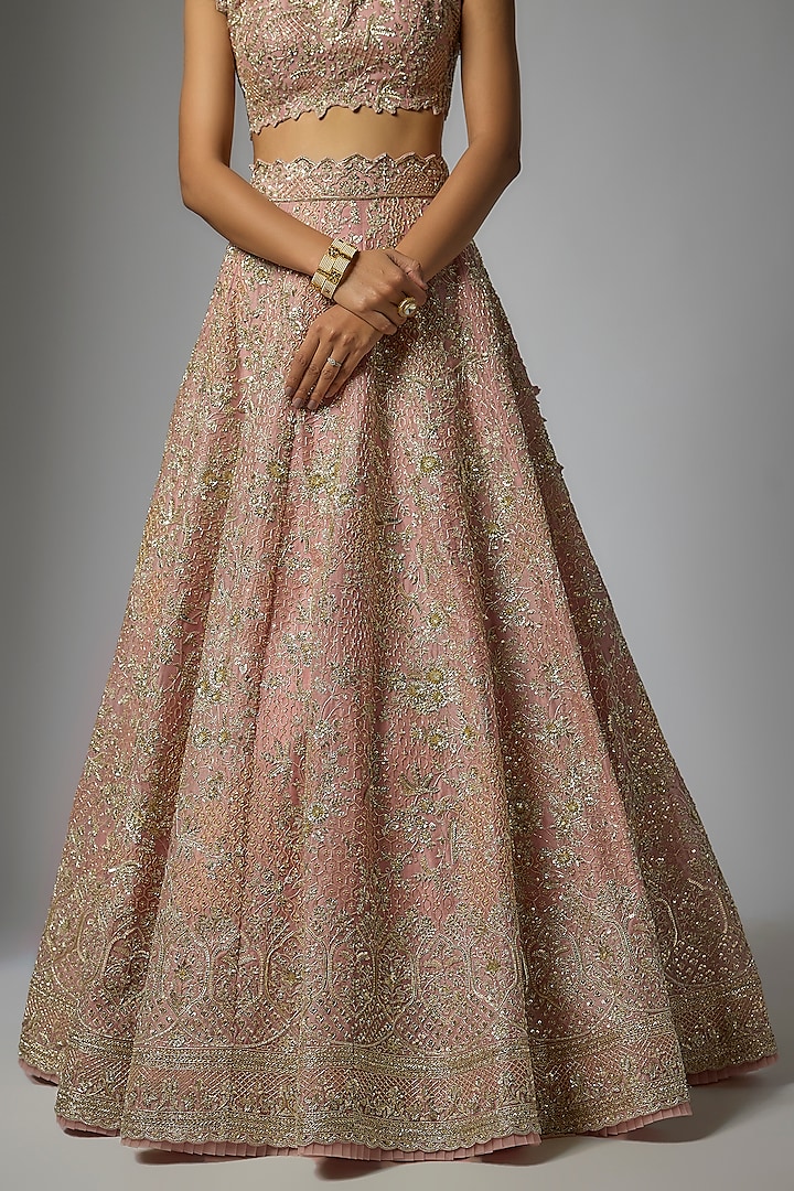Blush Pink Organza Hand Embroidered Bridal Lehenga Set by Anushree Reddy at Pernia's Pop Up Shop