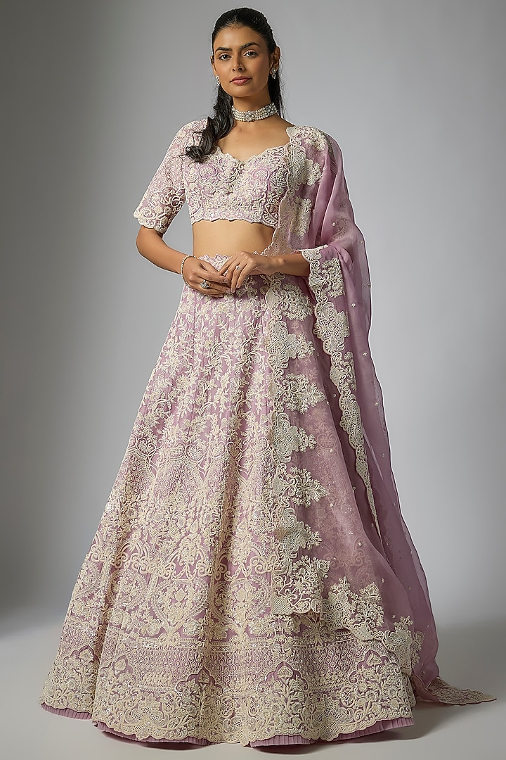 Mauve Organza Bridal Lehenga Set by Anushree Reddy at Pernia's Pop Up Shop