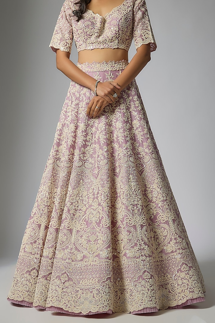 Mauve Organza Bridal Lehenga Set by Anushree Reddy at Pernia's Pop Up Shop