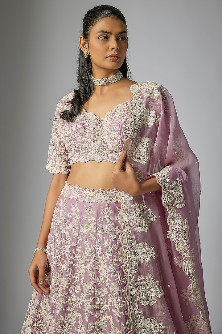 Mauve Organza Bridal Lehenga Set by Anushree Reddy at Pernia's Pop Up Shop