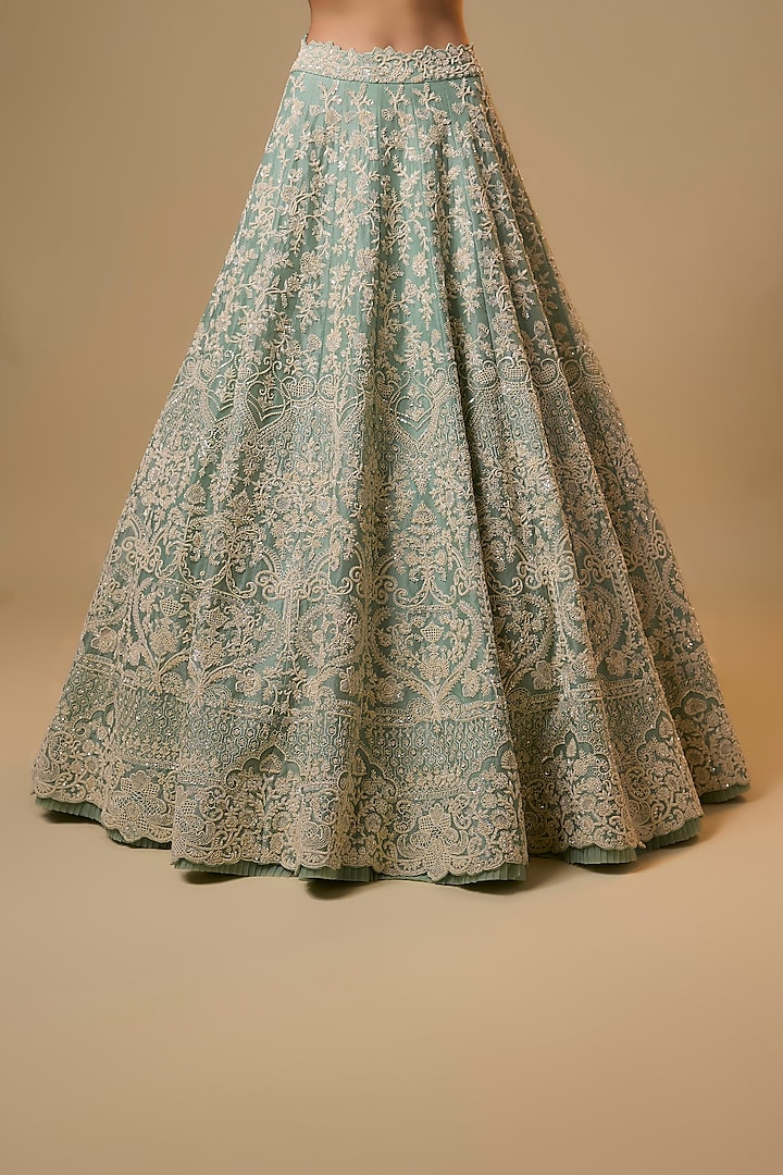 Sea Blue Organza Hand Embroidered Bridal Lehenga Set by Anushree Reddy at Pernia's Pop Up Shop