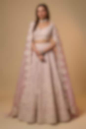 Soft Pink Organza Hand Embroidered Bridal Lehenga Set by Anushree Reddy at Pernia's Pop Up Shop