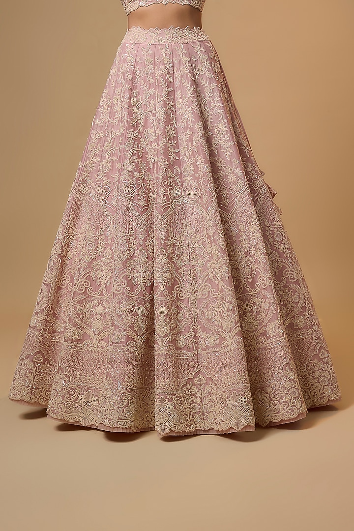 Soft Pink Organza Hand Embroidered Bridal Lehenga Set by Anushree Reddy at Pernia's Pop Up Shop
