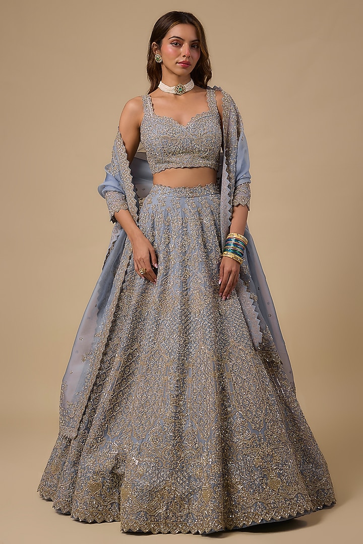 Sky Blue Organza Bridal Lehenga Set by Anushree Reddy at Pernia's Pop Up Shop