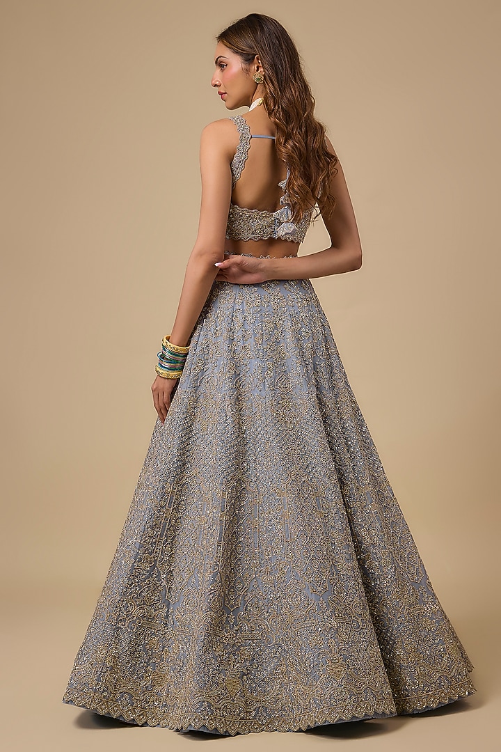 Sky Blue Organza Bridal Lehenga Set by Anushree Reddy at Pernia's Pop Up Shop