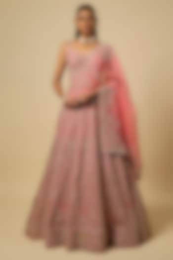 Coral Organza Hand Embroidered Bridal Lehenga Set by Anushree Reddy at Pernia's Pop Up Shop