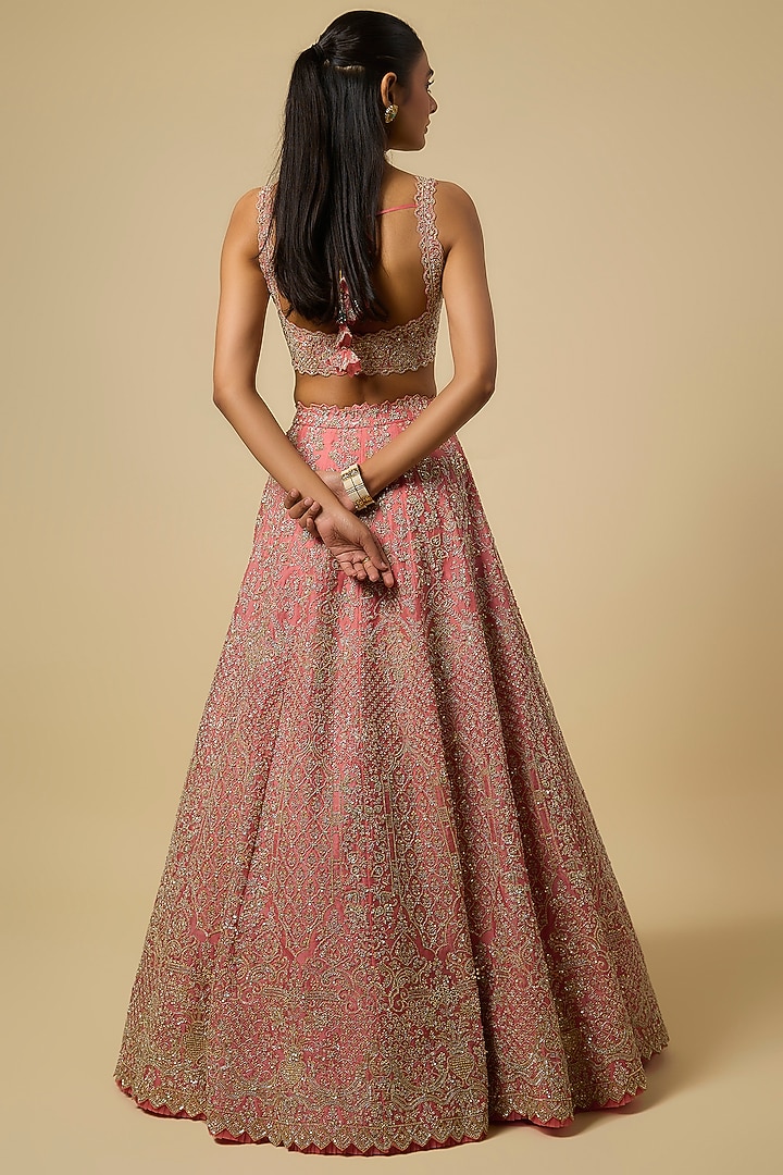 Coral Organza Hand Embroidered Bridal Lehenga Set by Anushree Reddy at Pernia's Pop Up Shop