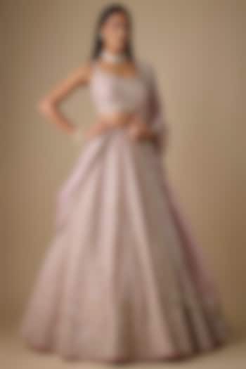 Soft Pink Organza Hand Embroidered Bridal Lehenga Set by Anushree Reddy at Pernia's Pop Up Shop