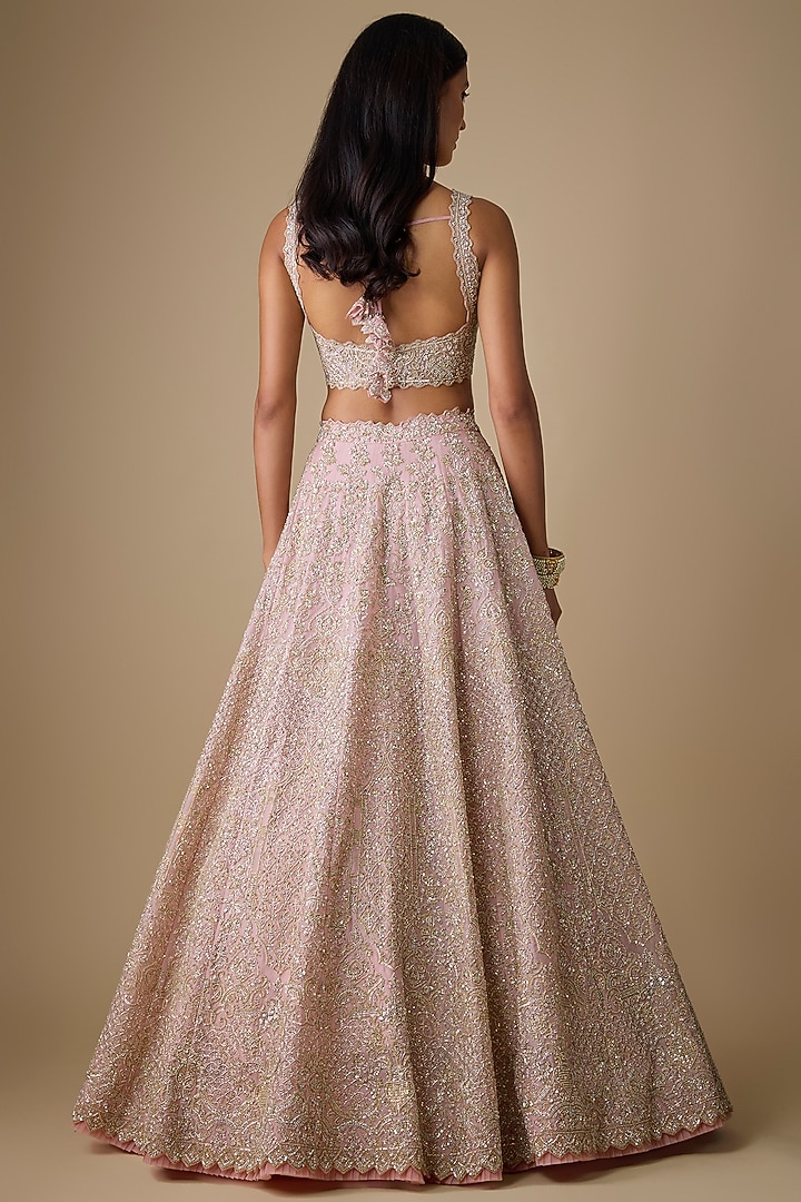 Soft Pink Organza Hand Embroidered Bridal Lehenga Set by Anushree Reddy at Pernia's Pop Up Shop