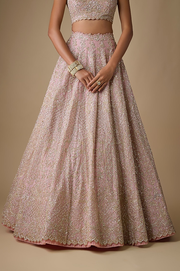 Soft Pink Organza Hand Embroidered Bridal Lehenga Set by Anushree Reddy at Pernia's Pop Up Shop