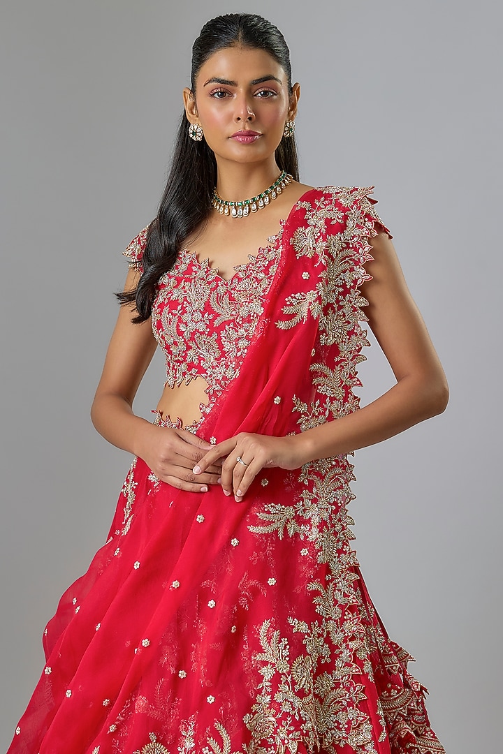 Red Organza Bridal Lehenga Set by Anushree Reddy at Pernia's Pop Up Shop