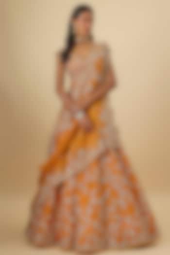 Orange Organza Hand Embroidered Bridal lehenga for 22 Lehenga Set by Anushree Reddy at Pernia's Pop Up Shop