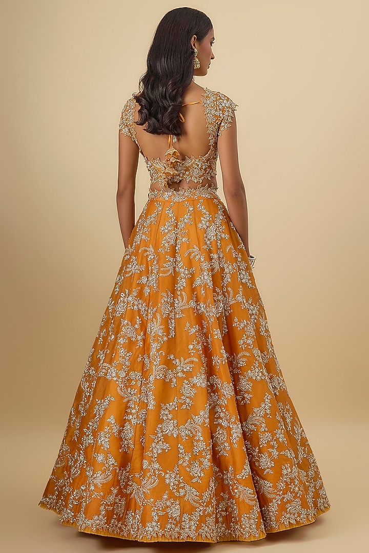 Orange Organza Hand Embroidered Bridal Lehenga Set by Anushree Reddy at Pernia's Pop Up Shop