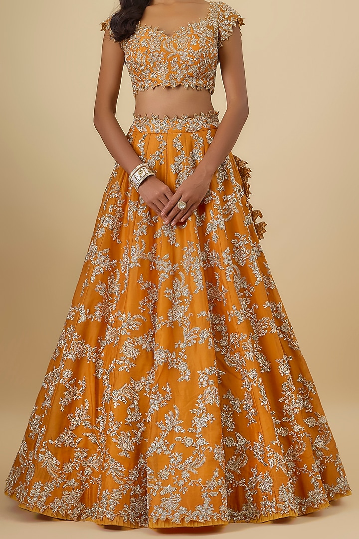 Orange Organza Hand Embroidered Bridal Lehenga Set by Anushree Reddy at Pernia's Pop Up Shop