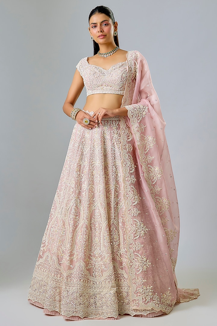 Soft Pink Organza Bridal Lehenga Set by Anushree Reddy at Pernia's Pop Up Shop