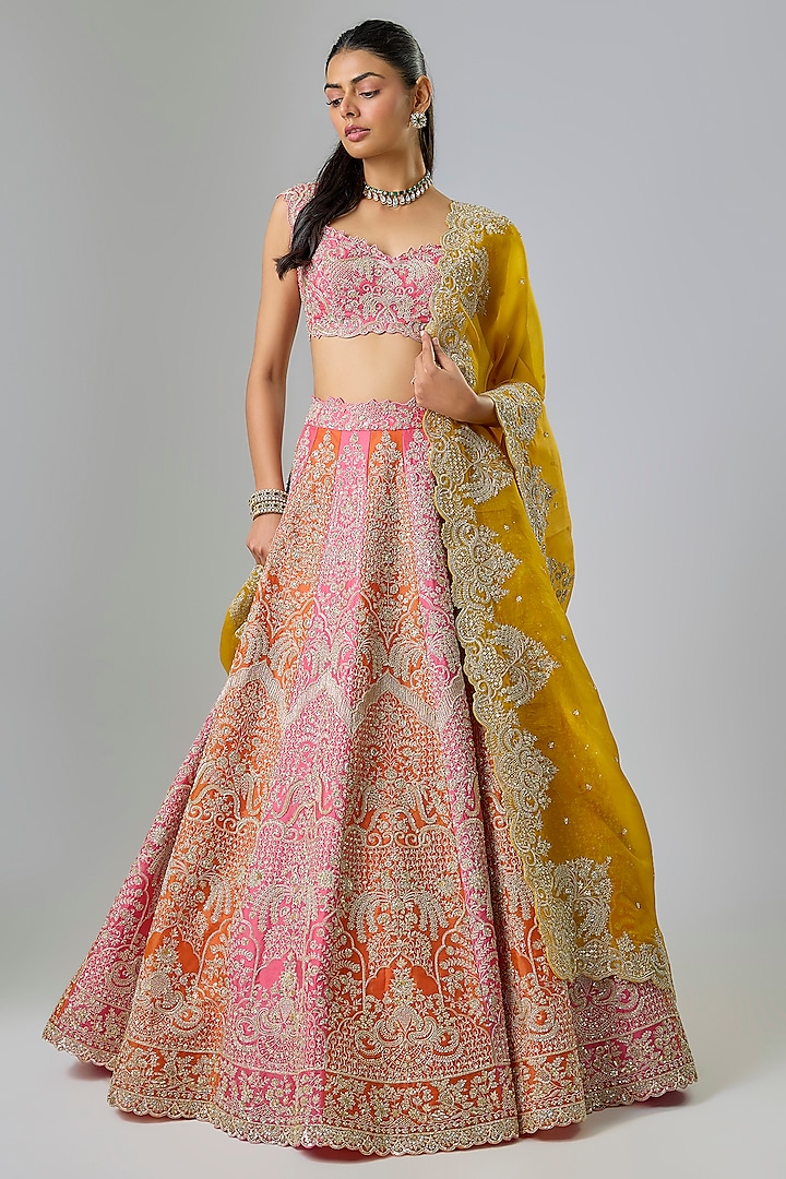 Tri-Colored Organza Bridal Lehenga Set by Anushree Reddy at Pernia's Pop Up Shop