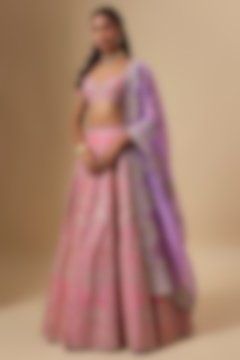 Pink & Coral Organza Hand Embroidered Bridal lehenga for 22 Lehenga Set by Anushree Reddy at Pernia's Pop Up Shop
