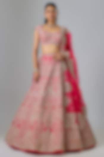 Cherry Red Organza Hand Embroidered Bridal Lehenga Set  by Anushree Reddy at Pernia's Pop Up Shop