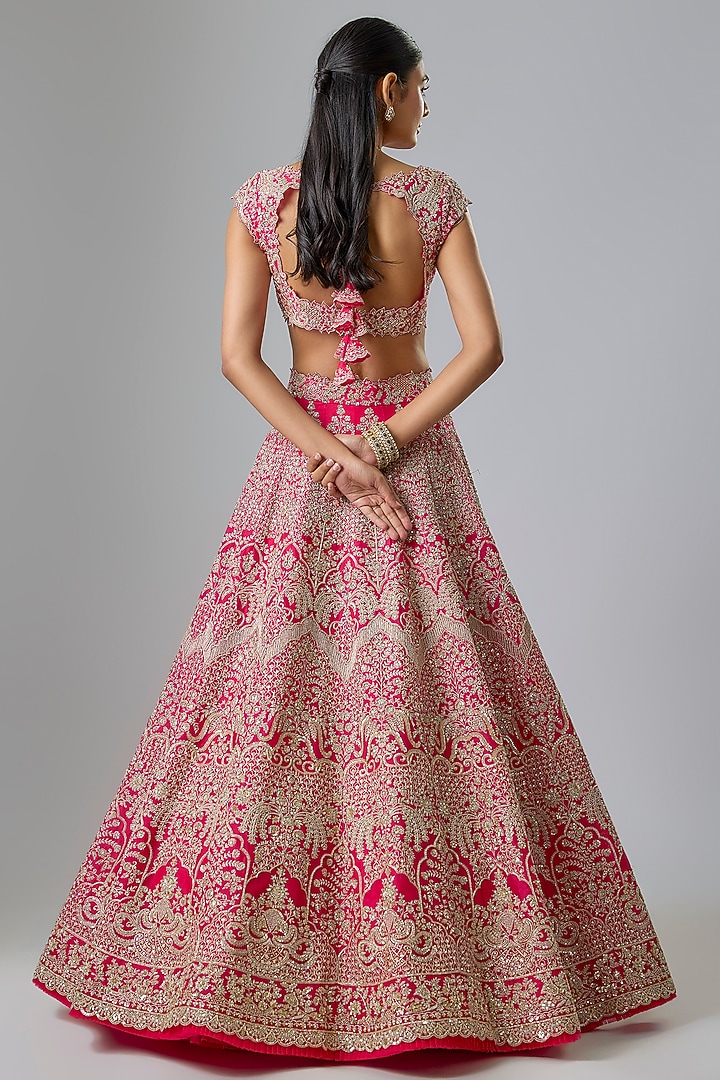 Cherry Red Organza Hand Embroidered Bridal Lehenga Set by Anushree Reddy at Pernia's Pop Up Shop