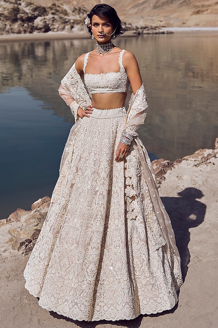 Ivory Organza Bridal Lehenga Set by Anushree Reddy at Pernia's Pop Up Shop