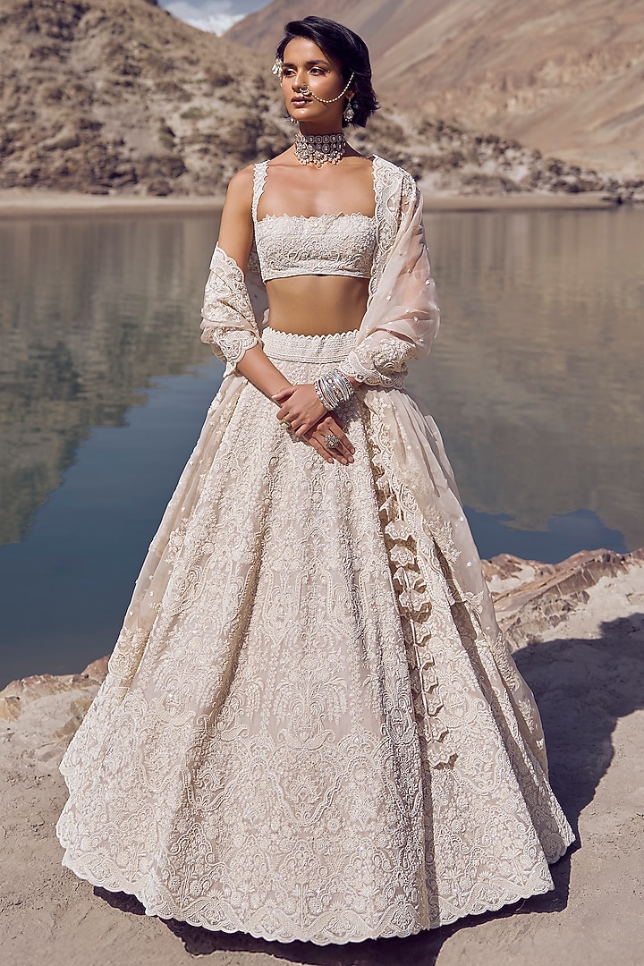 Ivory Organza Bridal Lehenga Set by Anushree Reddy at Pernia's Pop Up Shop