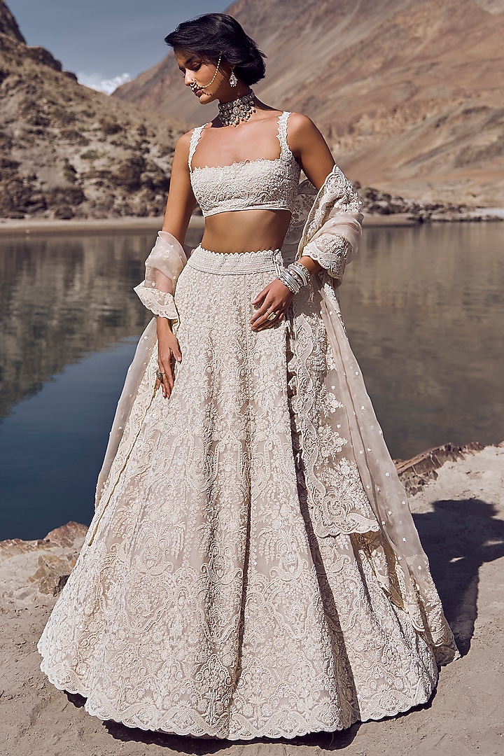 Ivory Organza Bridal Lehenga Set by Anushree Reddy at Pernia's Pop Up Shop