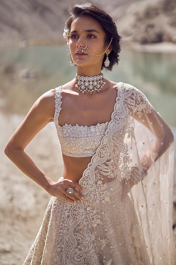 Ivory Organza Bridal Lehenga Set by Anushree Reddy at Pernia's Pop Up Shop